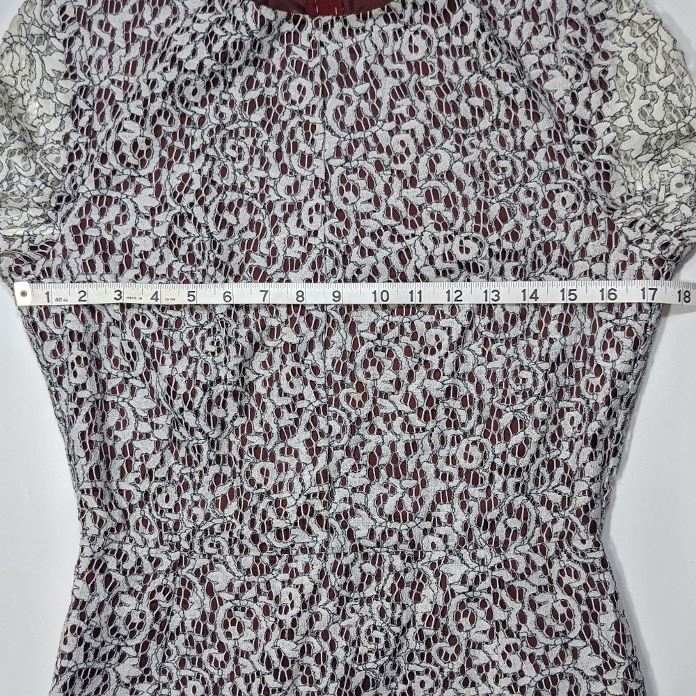 Carven White Lace Long Sleeve Dress with Red Lining - Size 8/40 - Picture 11 of 13